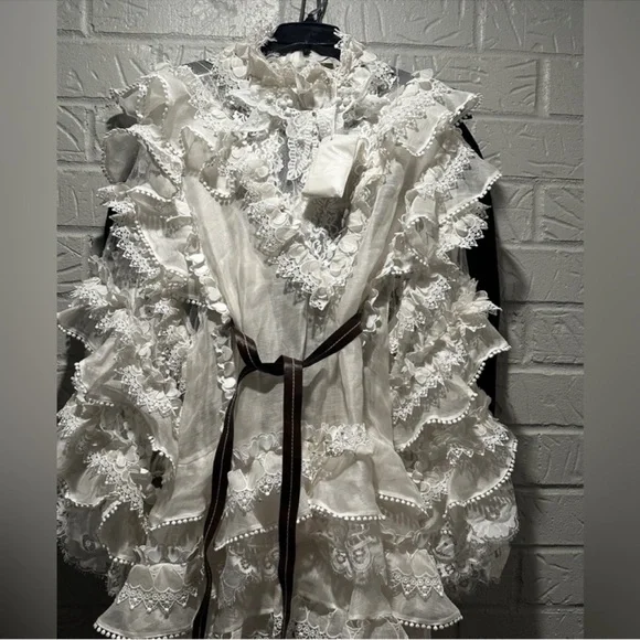 New Authentic Zimmermann Crush Heart Trim Long Sleeve Minidress Size Medium - Picture 8 of 15